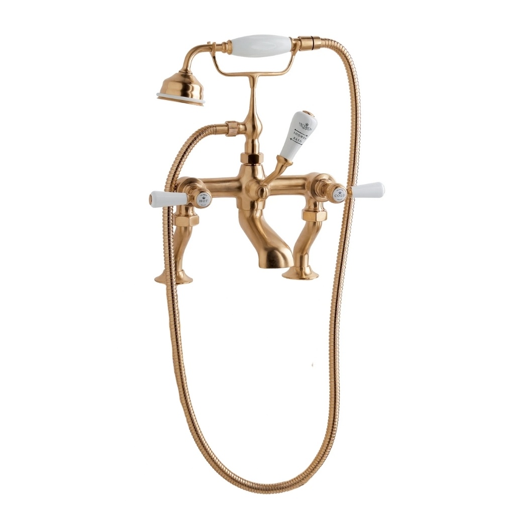 BC Designs Victrion Lever Brushed Copper Deck Mounted Bath Shower Mixer Cut Out